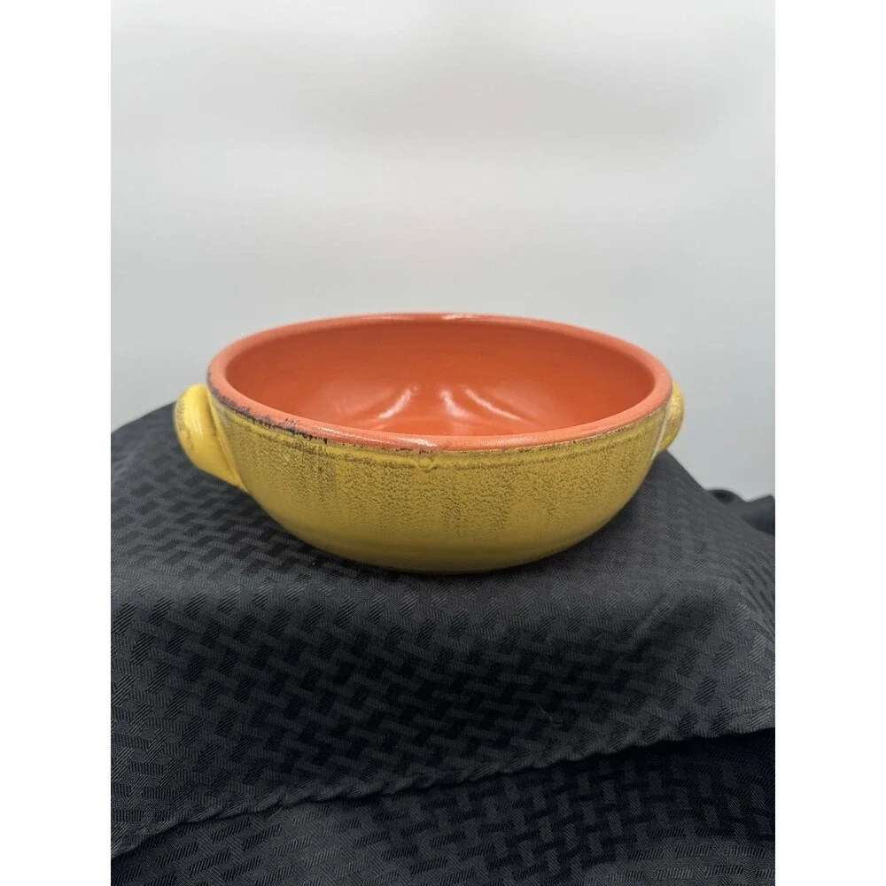 DeSilva Pottery Bowl Made in Italy Yellow Orange 2 Handles.